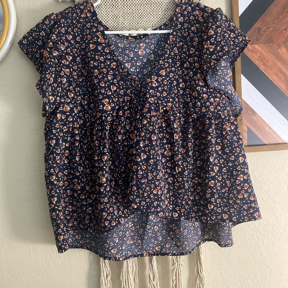 Floral Navy Blue Women's Top